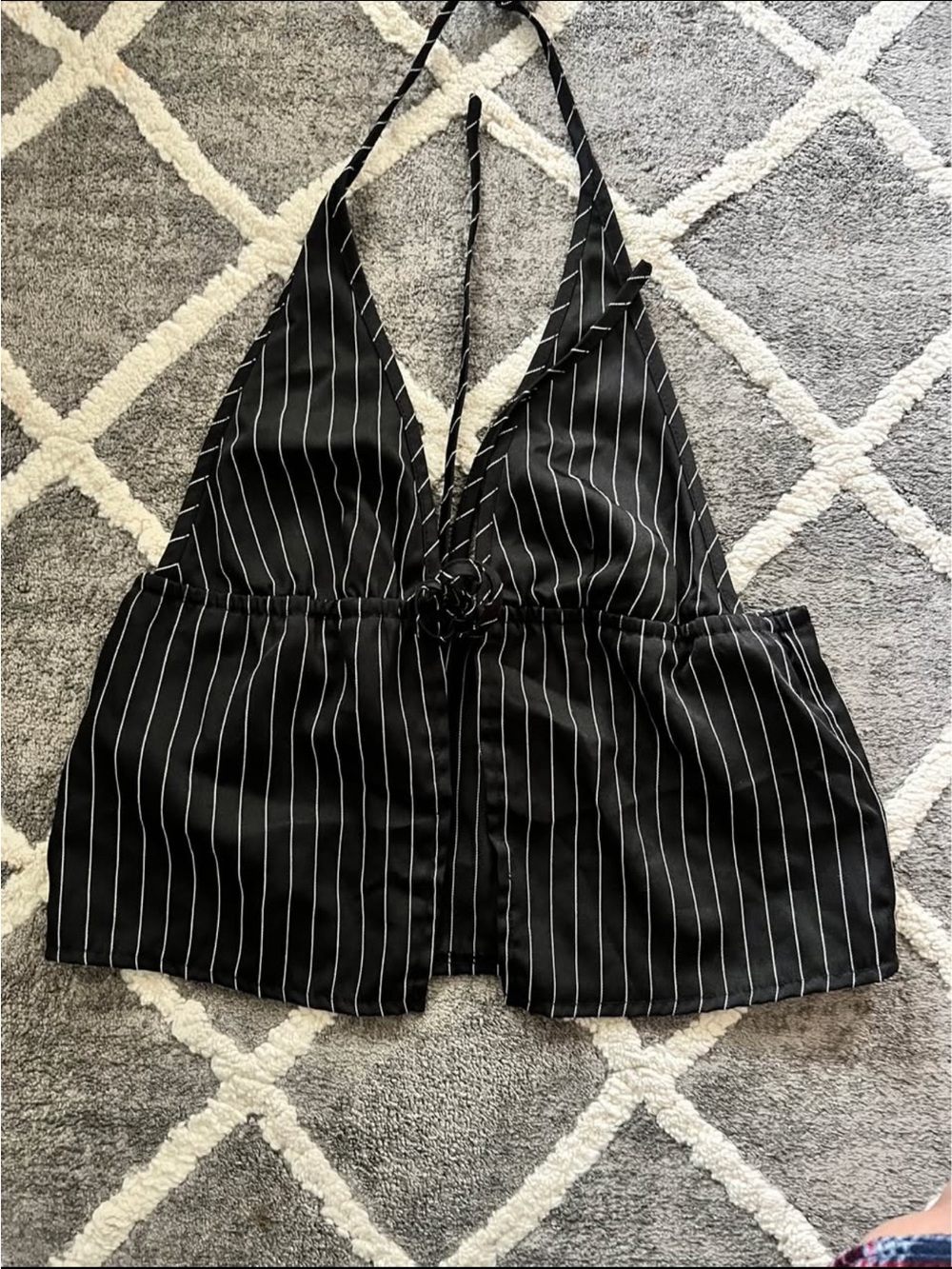 Black Pinstripe Halter Crop Top